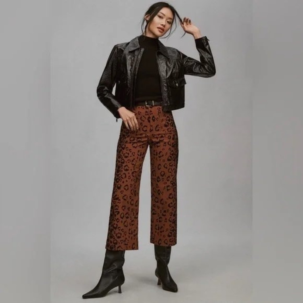 Maeve by Anthropologie Leopard‎ Colette Cropped Wide Leg Pants Sample Small